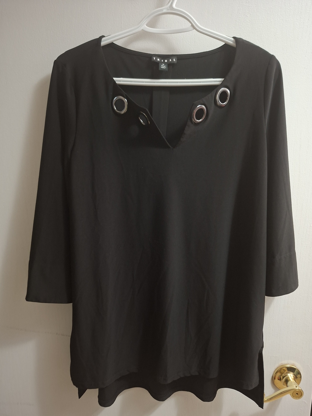 Tribal Black Grommet-Trim V-Neck Tunic